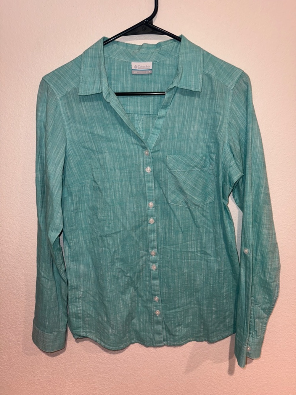 Small Columbia Teal Green Lightweight Button-Up Shirt - Picture 1 of 5